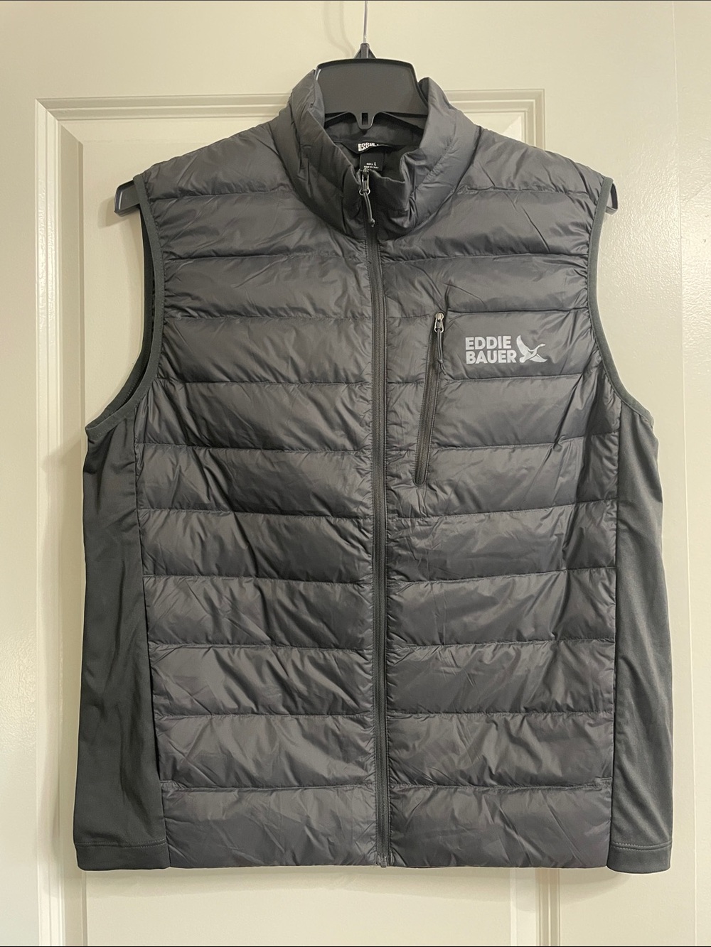 Eddie Bauer Down 550 Puffer Vest L Mens Gray Outdoor Gorpcore Hike Fall Casual